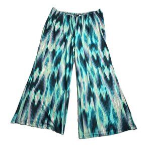 New Direction Pull On Pants Woman Plus 3X Stretch Multicolor Boho Wide leg Teal
